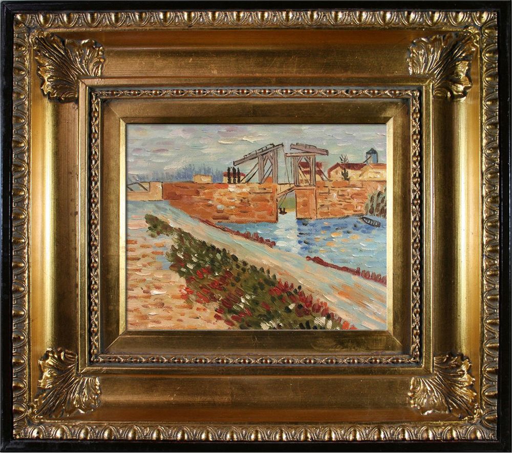 Langlois Bridge at Arles with Road Alongside the Canal Pre-Framed - Regency Gold Frames 8"X10"