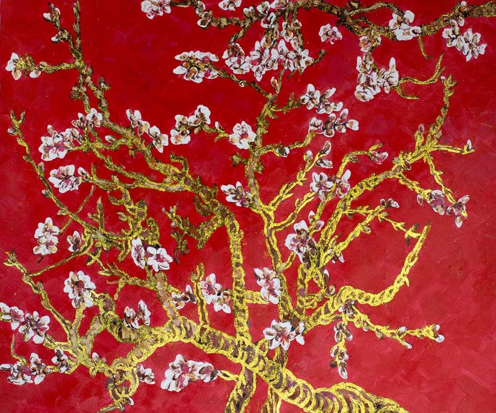 Branches of an Almond Tree in Blossom, Ruby Red (Luxury Line)
