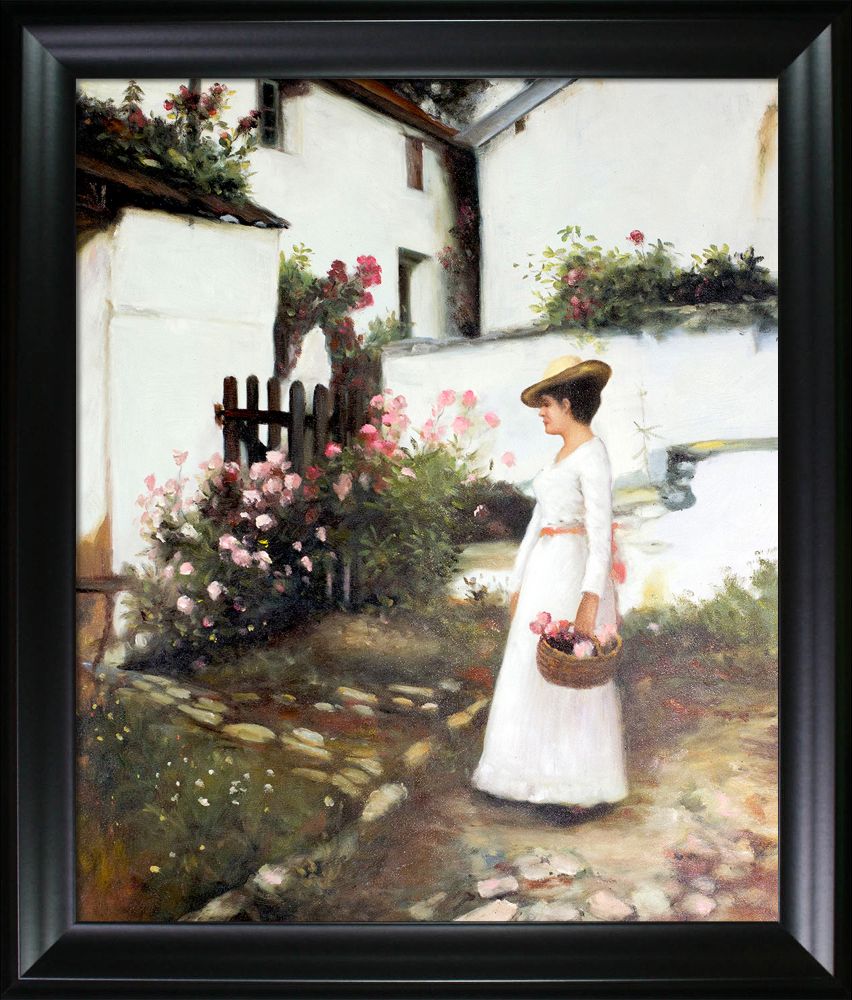 Gathering Summer Flowers in a Devonshire Garden Pre-framed - Black Matte Frame 20"X24"