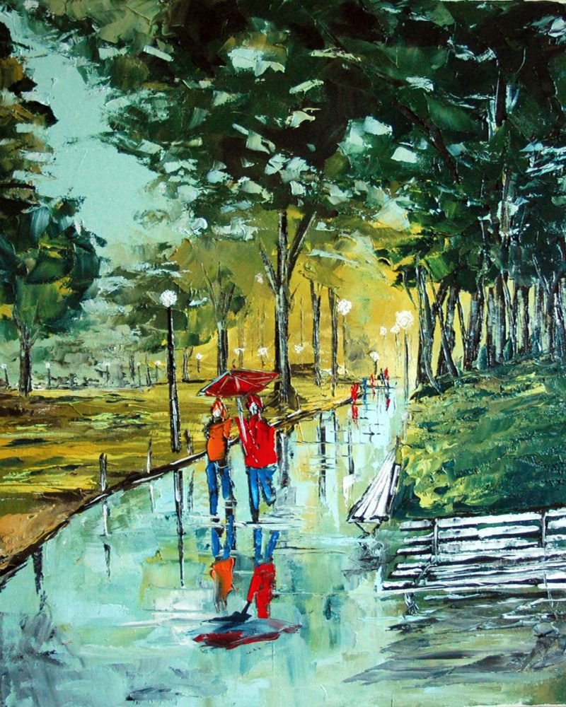 Walking under rain
