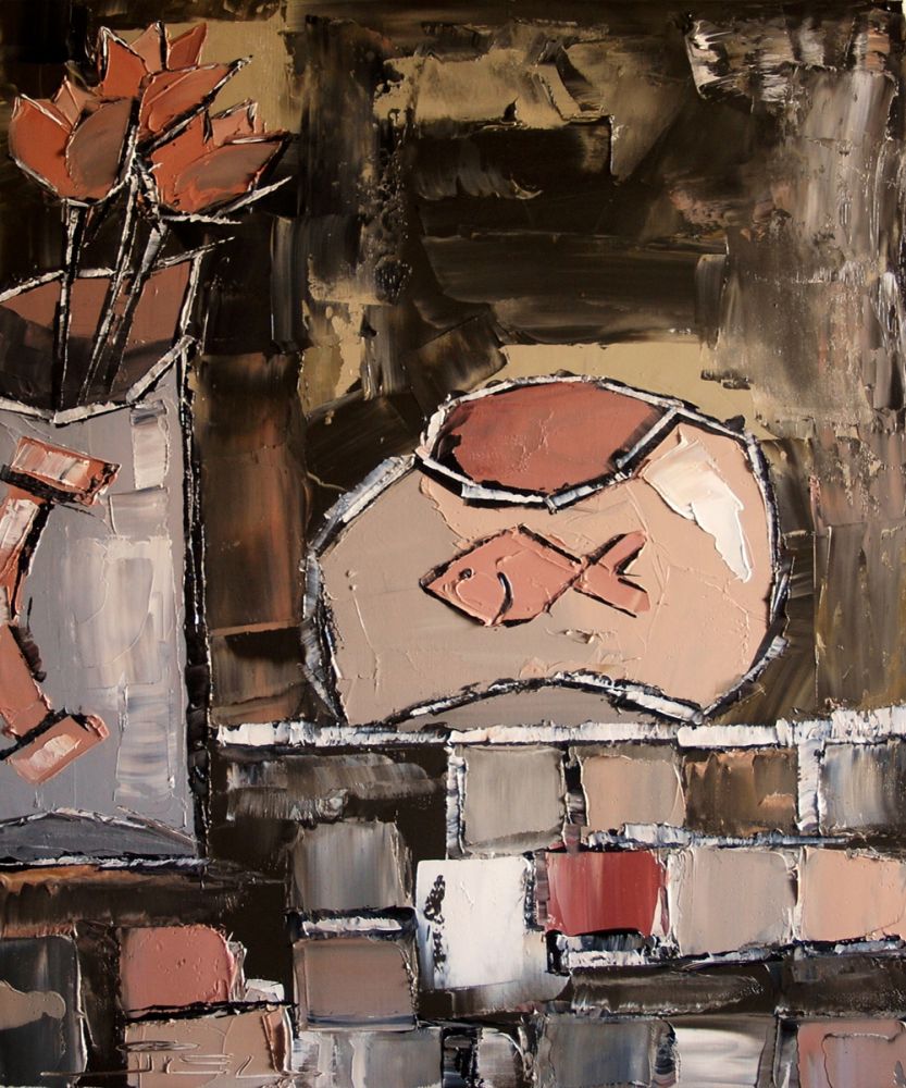 Fish in aquarium with flowers