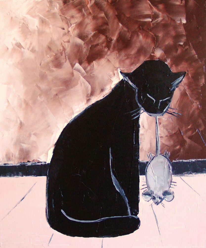 Black cat with his mecanic mouse