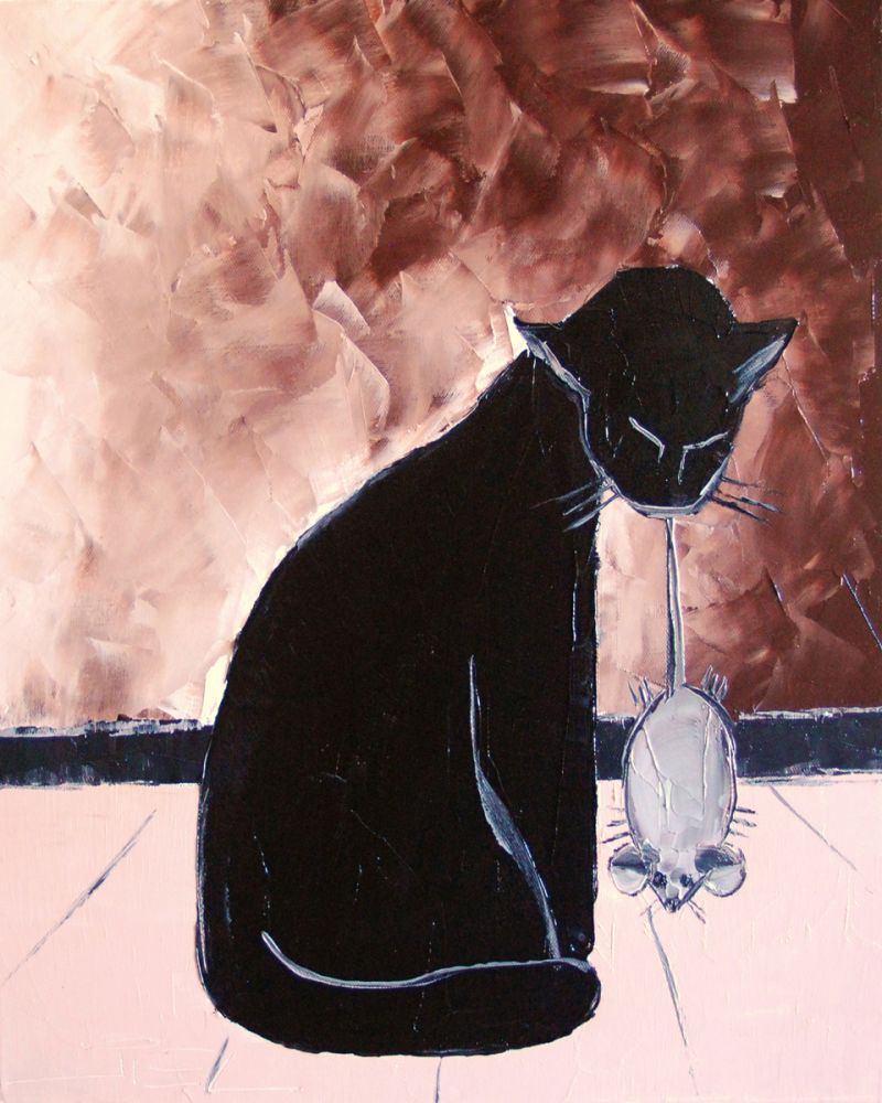 Black cat with his mecanic mouse