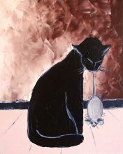 Black cat with his mecanic mouse