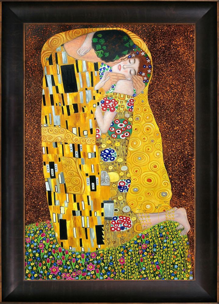 The Kiss (Full view) Pre-Framed - Veine D'Or Bronze Scoop Frame 24"X36"