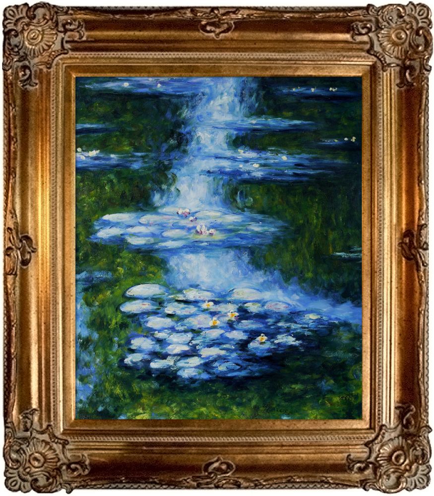 Water Lilies (blue-green) Pre-Framed - Renaissance Bronze Frame 20"X24"
