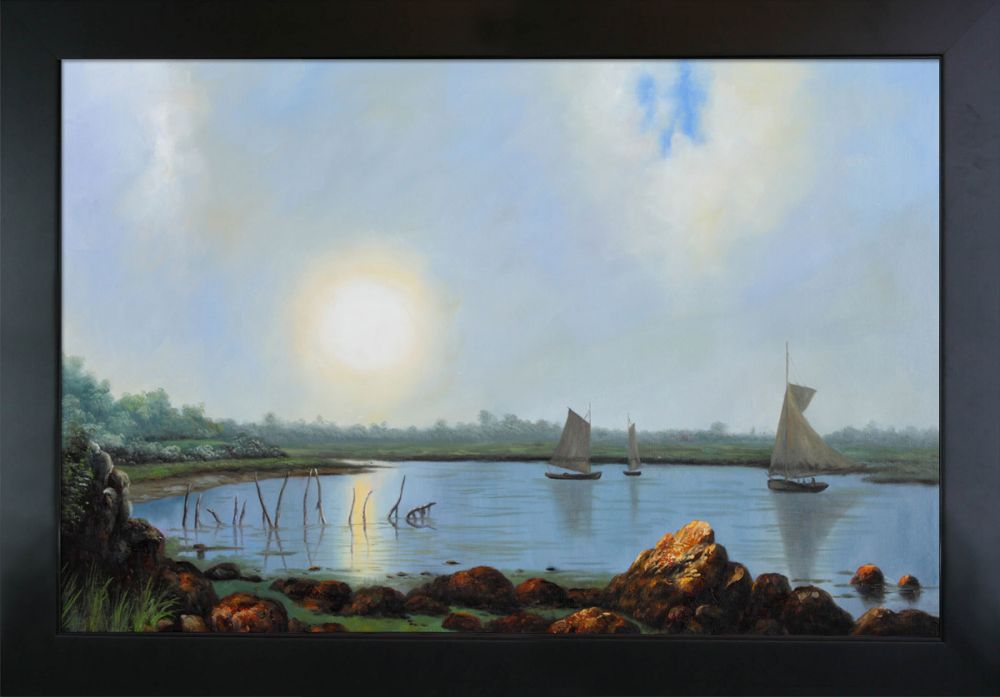 York Harbor Coast of Maine Pre-Framed - New Age Black Frame 24"X36"