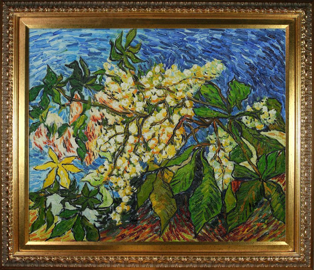 Blossoming Chestnut Branches Oil Painting Pre-Framed - Elegant Gold Frame 20"X24"
