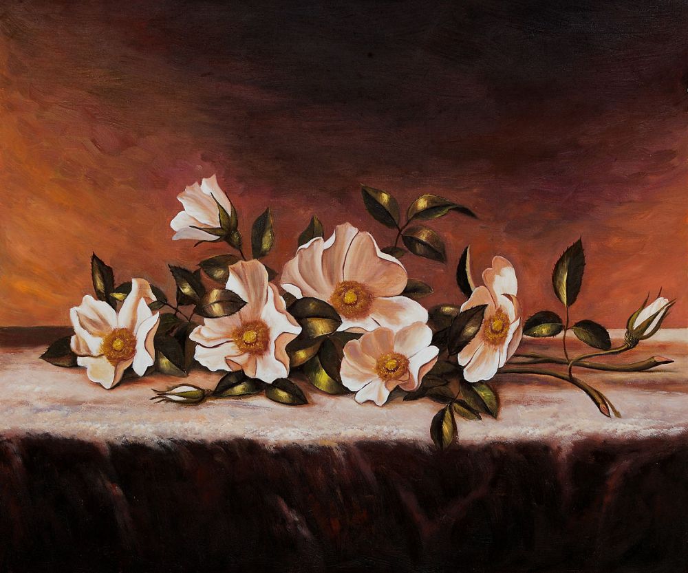 Cherokee Roses on a Light Gray Cloth