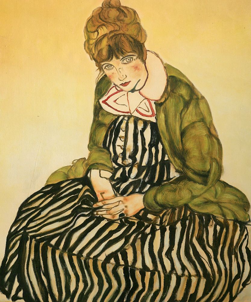 Portrait of Edith Schiele Seated with Striped Dress, 1915