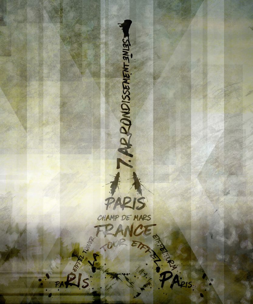 Digital Art, Paris Eiffel Tower Geometric Mix No 1