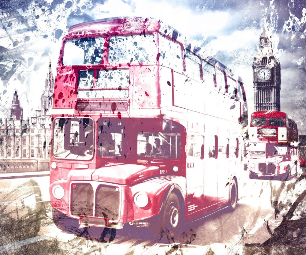 City Art, London Red Buses on Westminster Bridge