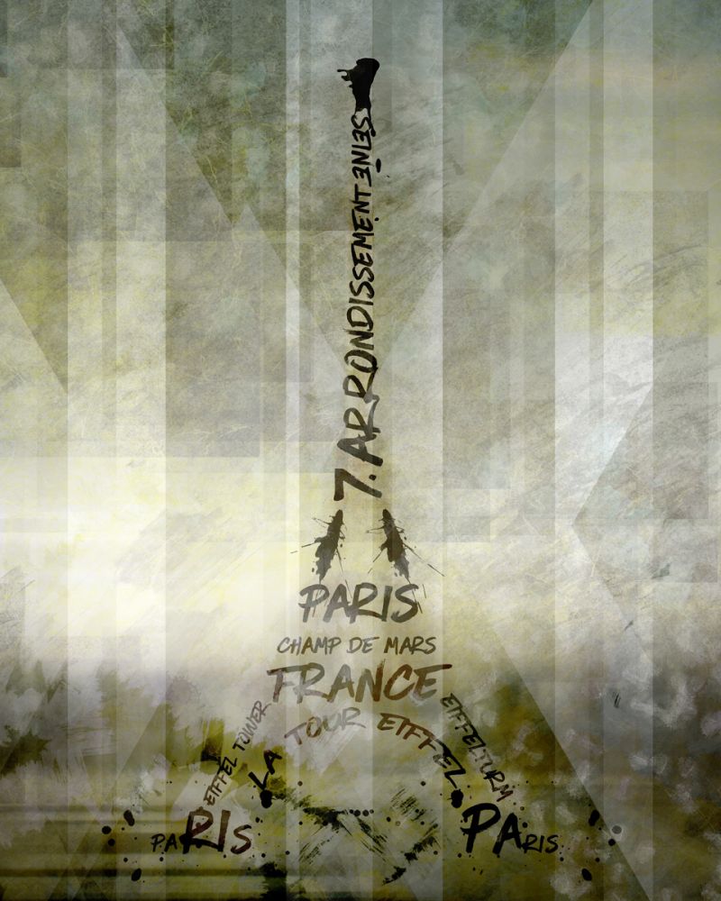 Digital Art, Paris Eiffel Tower Geometric Mix No 1