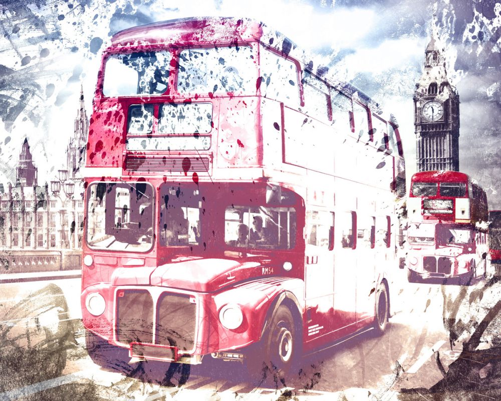 City Art, London Red Buses on Westminster Bridge
