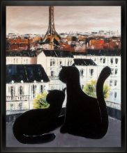 Black Cat with His Pretty on Paris Roofs III Reproduction Pre-framed