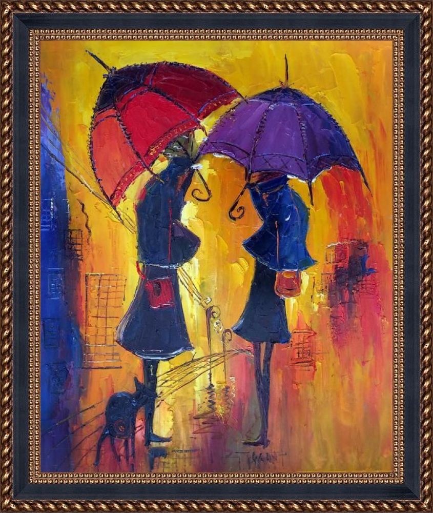 Rain II Reproduction Pre-Framed - Verona Black and Gold Braid 20" X 24"