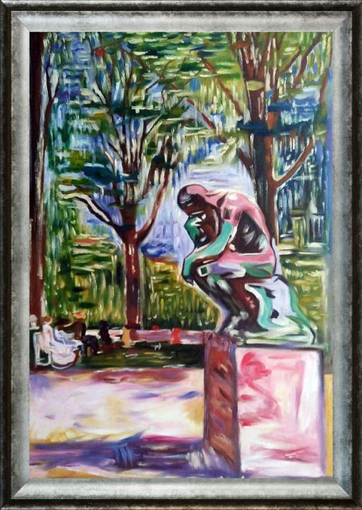 Rodin's "Le Penseur" in Dr. Linde's Garden, 1907 Pre-Framed - Athenian Distressed Silver Frame 24"X36"