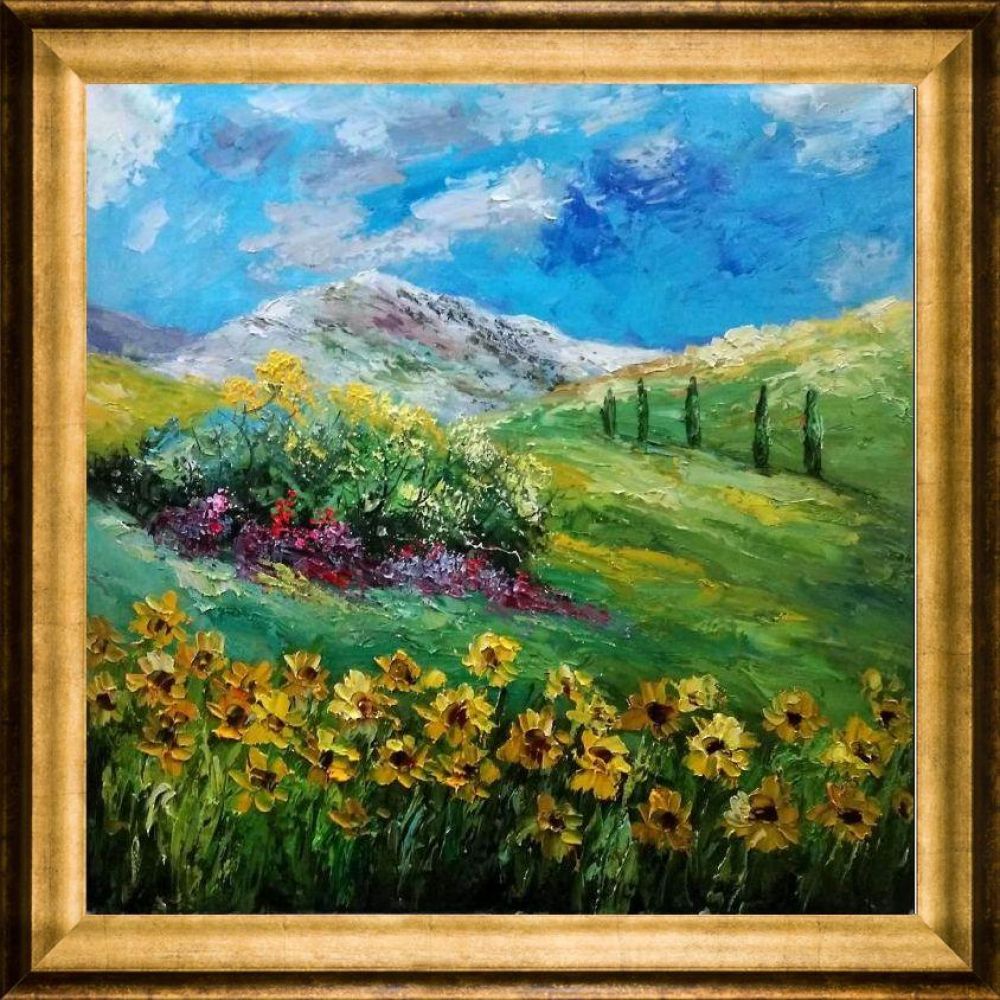 Sunflowers 7741 Reproduction Pre-framed - Athenian Gold Frame 24"X24"