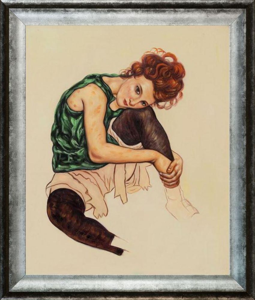 Seated Woman with Legs Drawn Up Pre-framed - Athenian Distressed Silver Frame 20"X24"