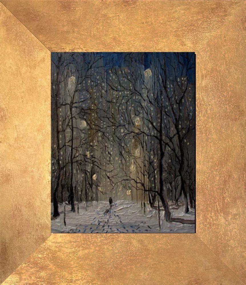 Winter New York Central Park Pre-framed - Florentine Gold Frame 8"X10"
