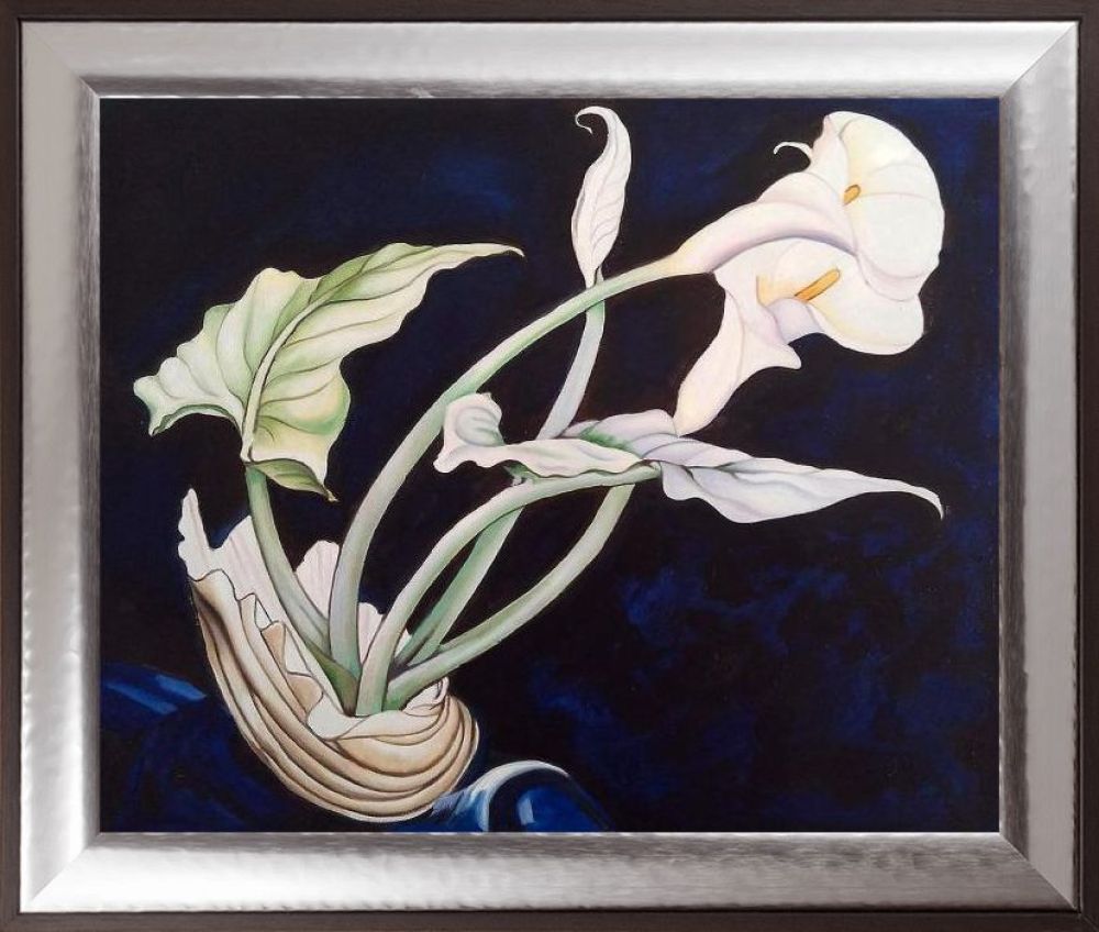 Calla Lilies (Bert Savoy) Pre-framed - Magnesium Silver Frame 20" X 24"