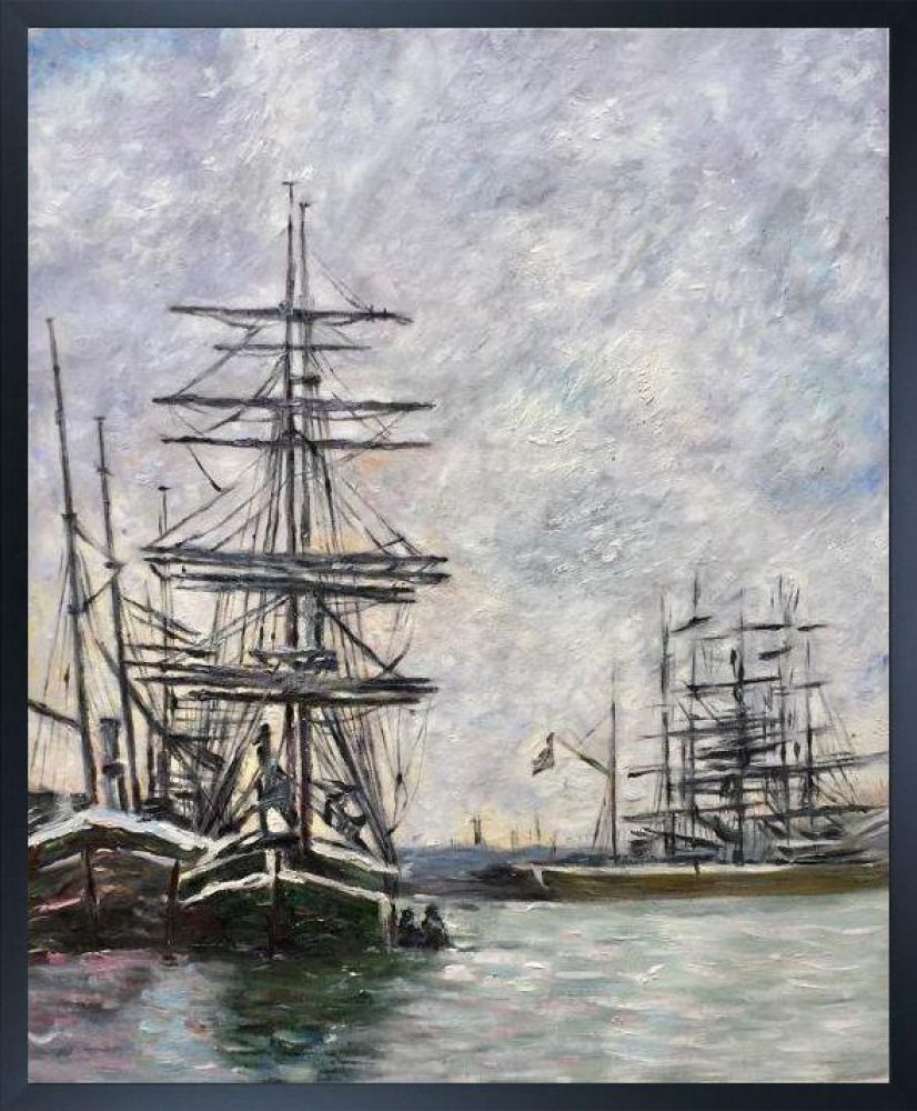 Boats at Dock Pre-framed - Studio Black Wood Frame 20"X24"