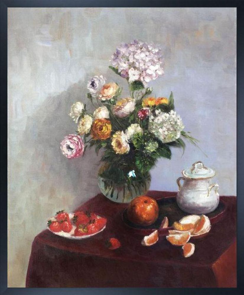 Flowers and Fruit Pre-framed - Studio Black Wood Frame 20"X24"