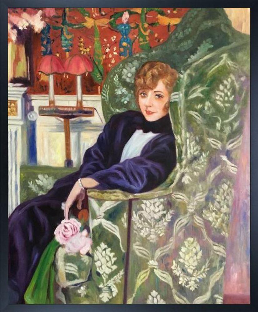 Yvonne Printemps in an Armchair Pre-framed - Studio Black Wood Frame 20"X24"