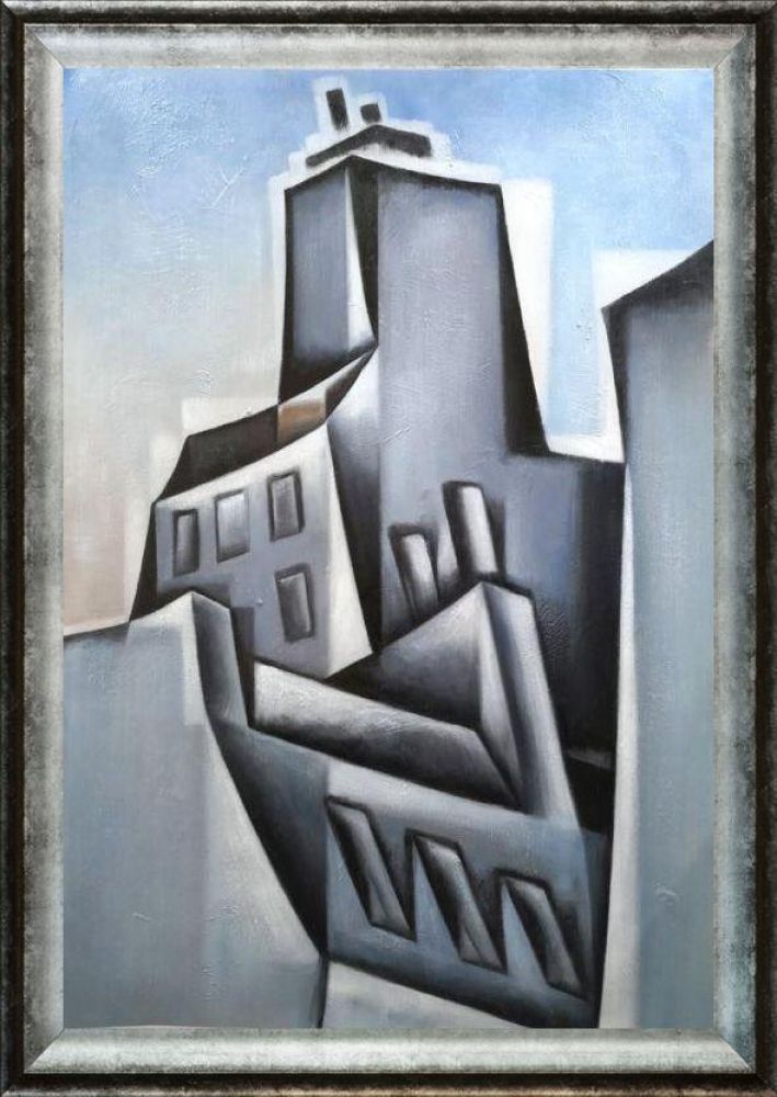 Maisons a Paris (Houses in Paris) Pre-framed - Athenian Distressed Silver Frame 24"X36"