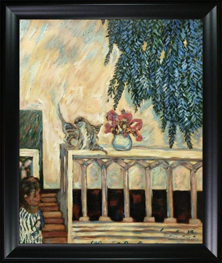 Cats on the Railing Pre-framed - Black Matte Frame 20"X24"