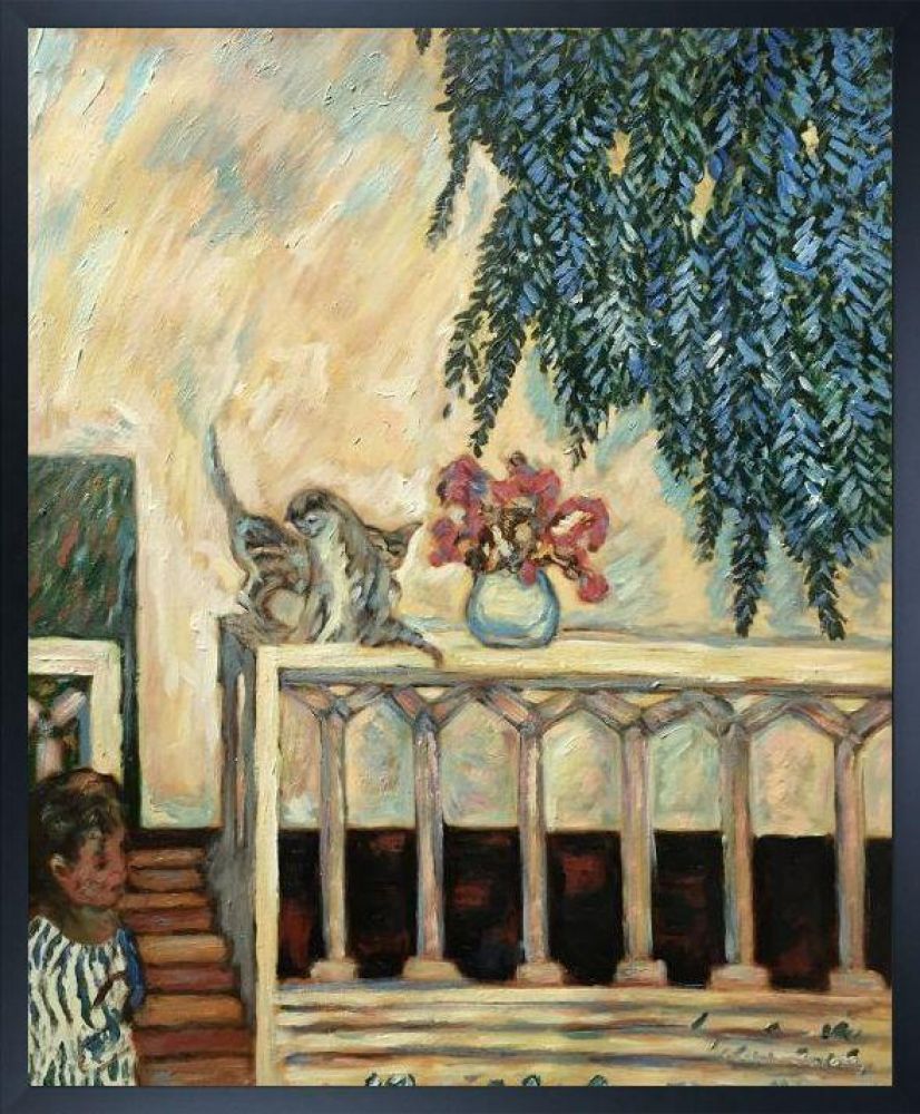 Cats on the Railing Pre-framed - Studio Black Wood Frame 20"X24"