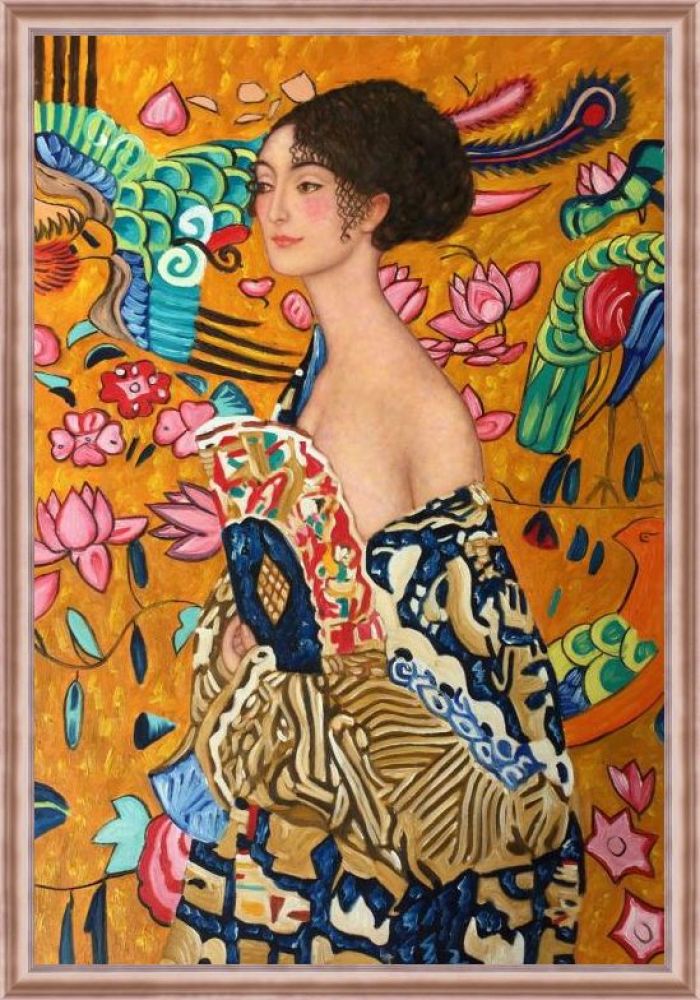 Signora con Ventaglio Interpretation Pre-Framed - Rose Gold Classico Frame 24" X 36"