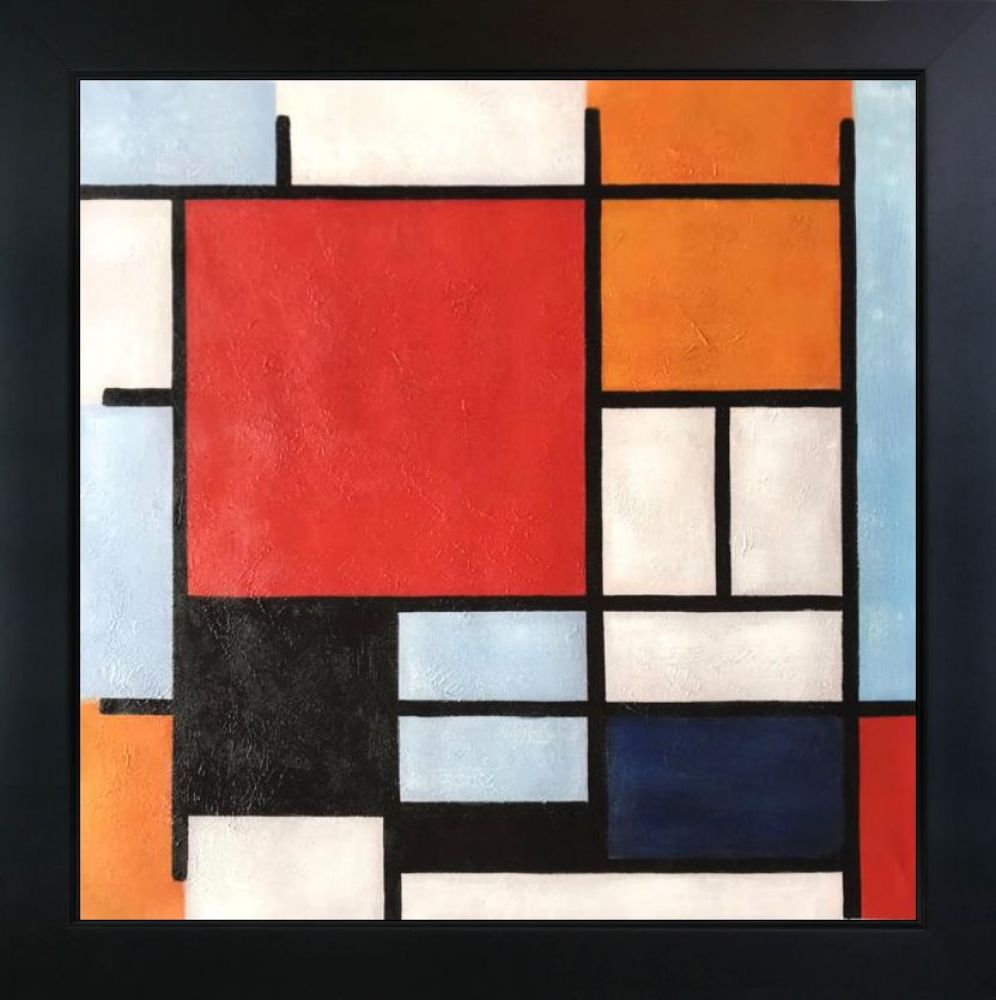 Composition with Large Red Plane, Yellow, Black, Gray and Blue Pre-Framed - New Age Black Frame 24"X24"