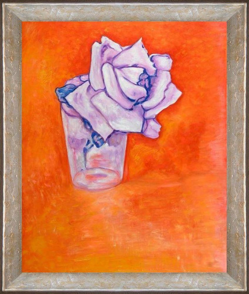 White Rose in a Glass Pre-framed - Silver Luna Frame 20"X24"