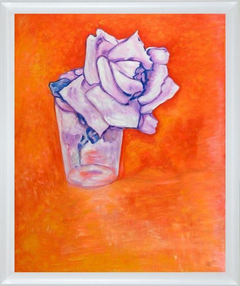 White Rose in a Glass Pre-framed - Moderne Blanc Frame 20" X 24"