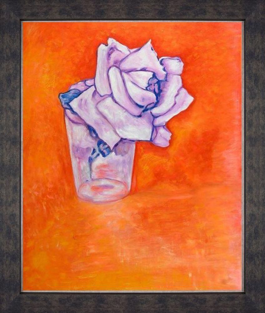 White Rose in a Glass Pre-framed - Suede Premier Frame 20"X24"