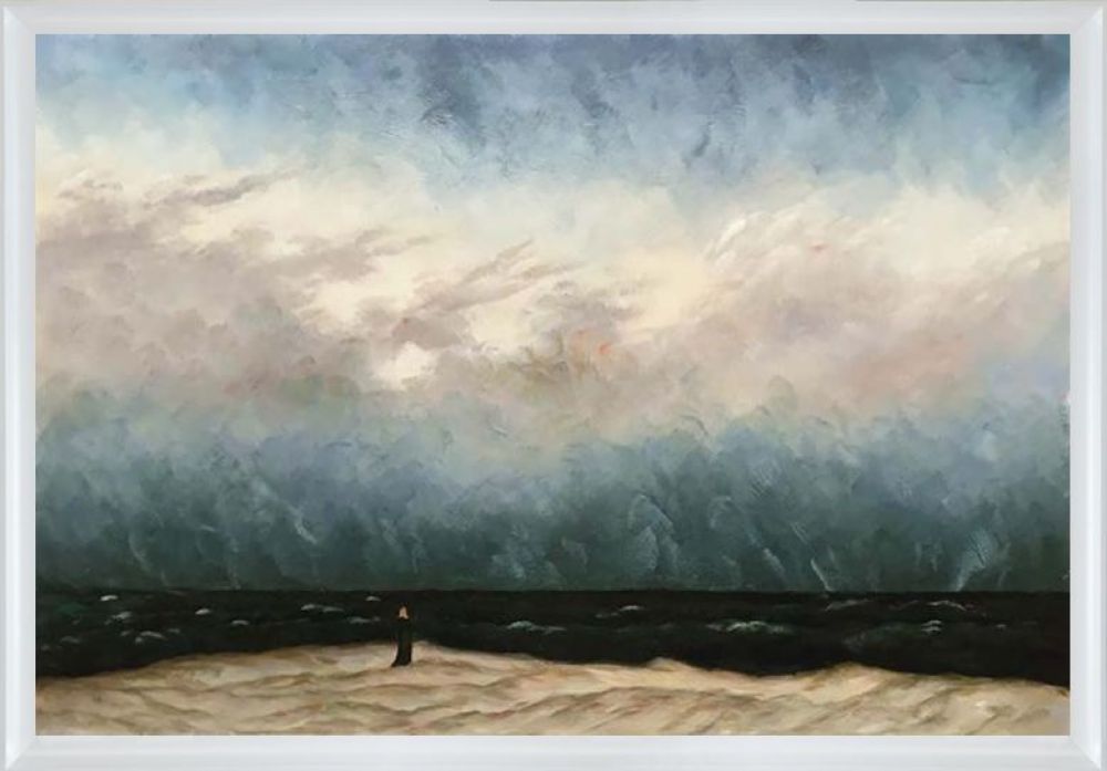 The Monk by the Sea Pre-Framed - Moderne Blanc Frame 24" X 36"