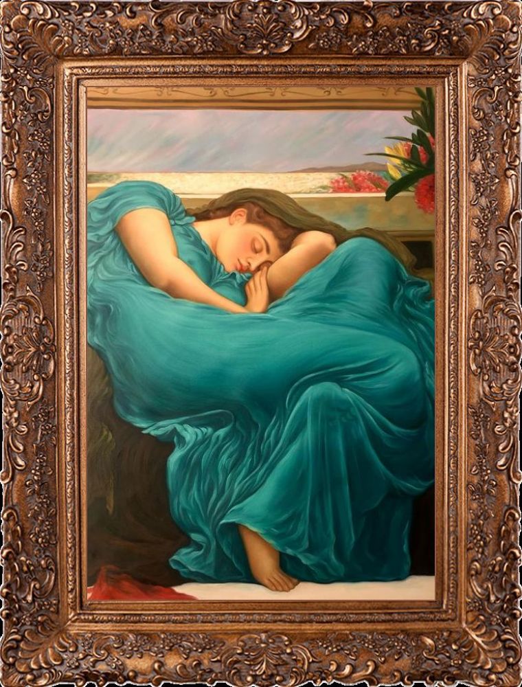 Flaming June in Teal Pre-Framed - Burgeon Gold Frame 24"X36"