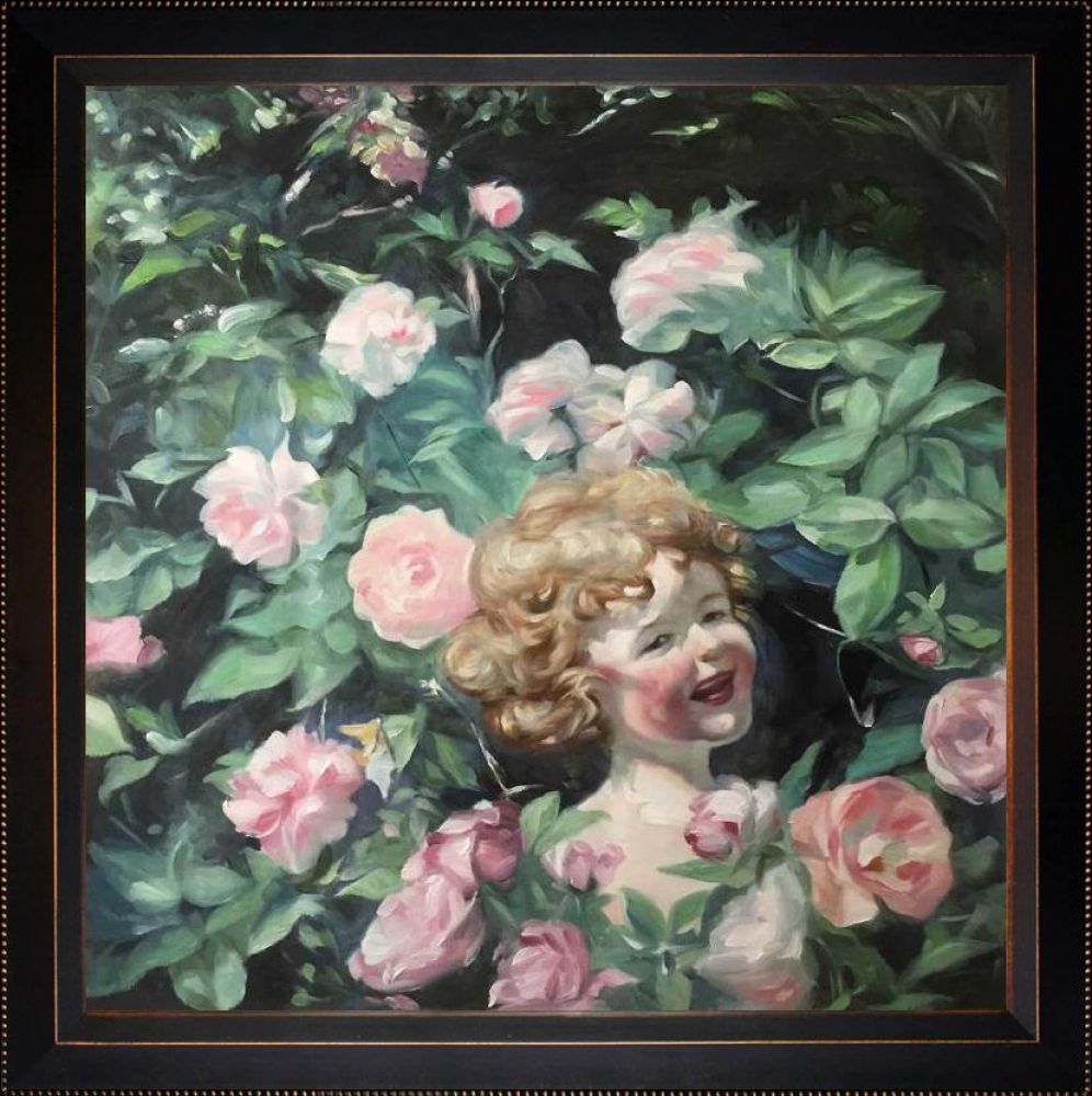 Among the Roses Pre-Framed - Veine D'Or Bronze Angled Frame 24"X24"