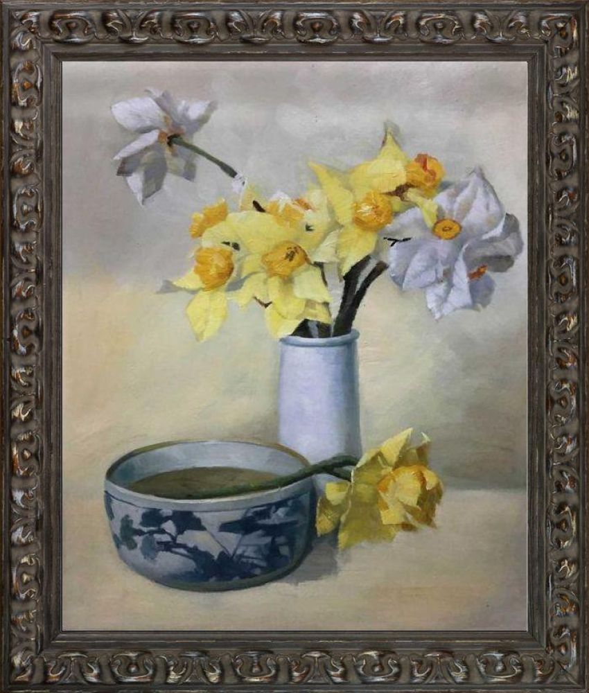 Daffodils and Narcissi Pre-framed - Brimfield Weathered Black Frame 20" X 24"