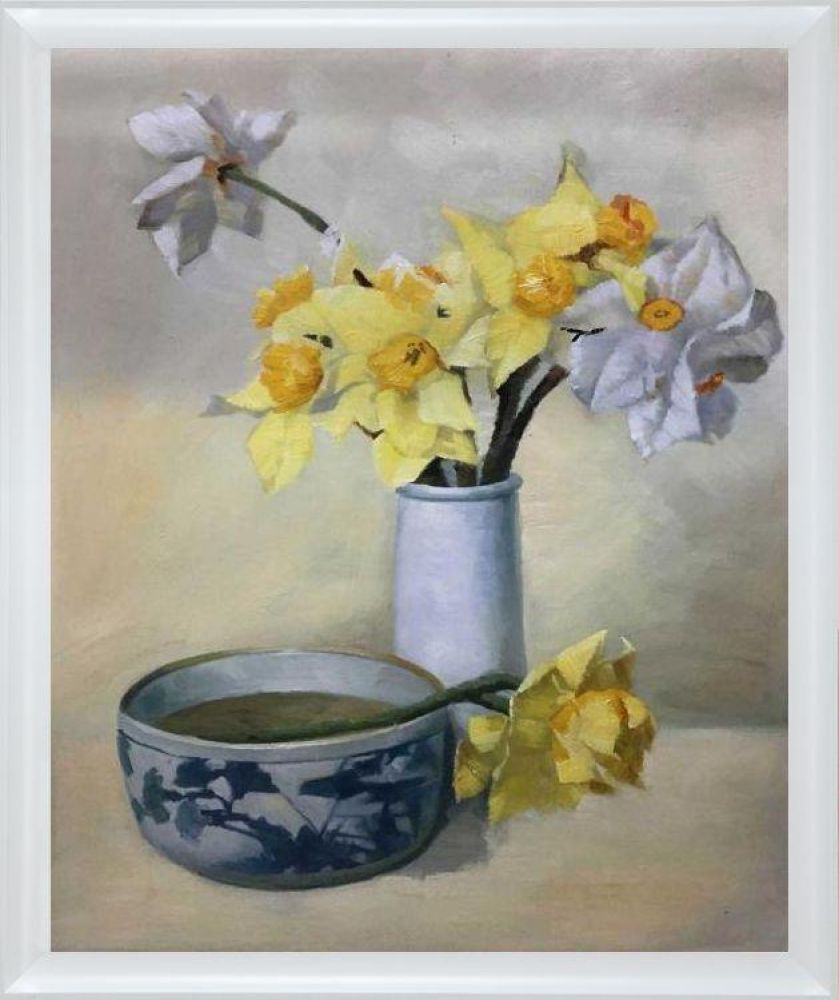 Daffodils and Narcissi Pre-framed - Moderne Blanc Frame 20" X 24"