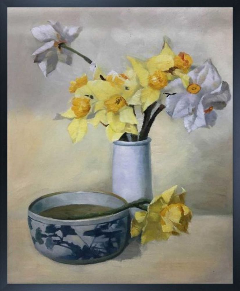 Daffodils and Narcissi Pre-framed - Studio Black Wood Frame 20"X24"