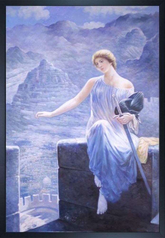 The Valkyrie's Vigil Pre-framed - Studio Black Wood Frame 24"X36"