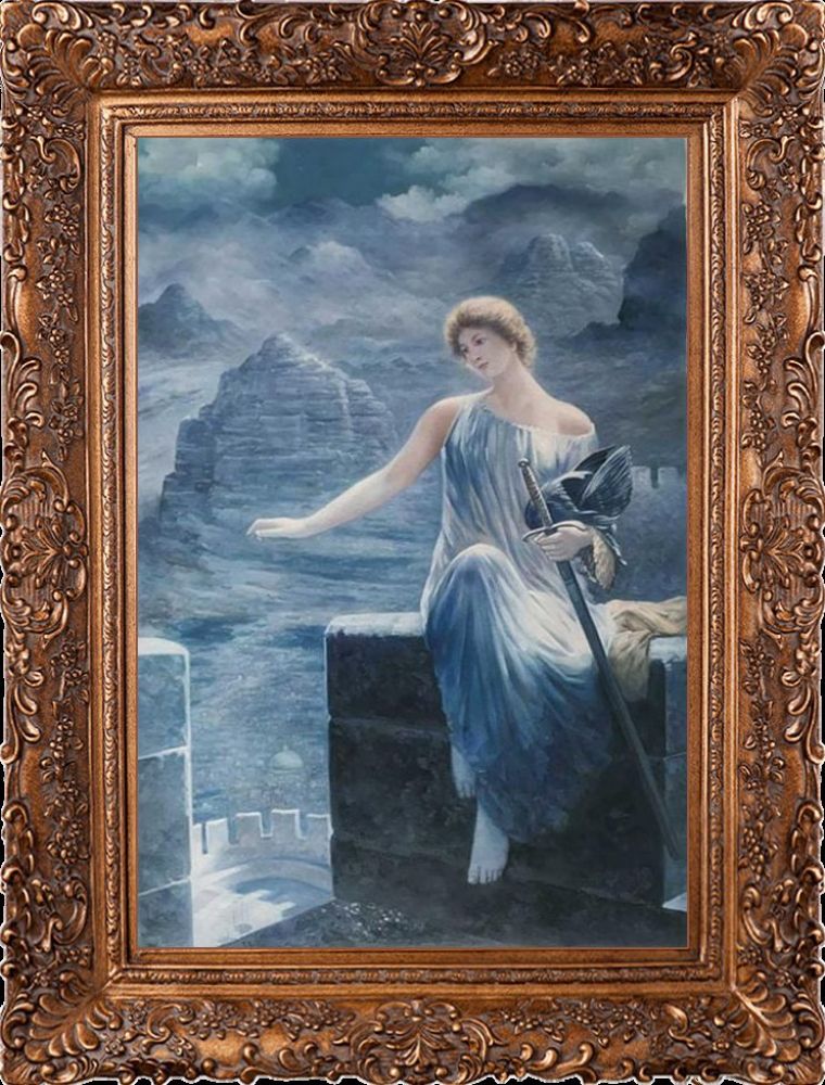 The Valkyrie's Vigil Pre-Framed - Burgeon Gold Frame 24"X36"