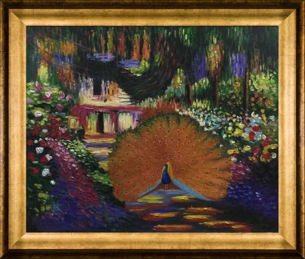 Peacock in the Artist's Garden Pre-Framed - Athenian Gold Frame 20"X24"