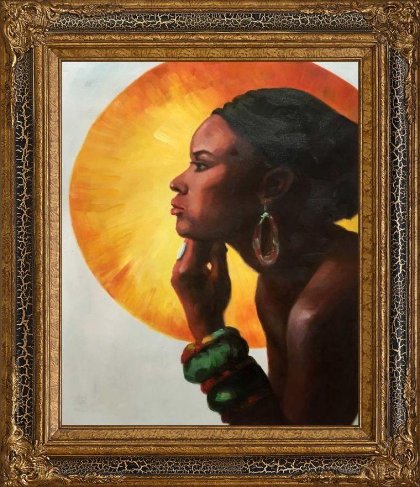 African Sun Reproduction Pre-Framed - Black Crackle King Frame 20"X24"
