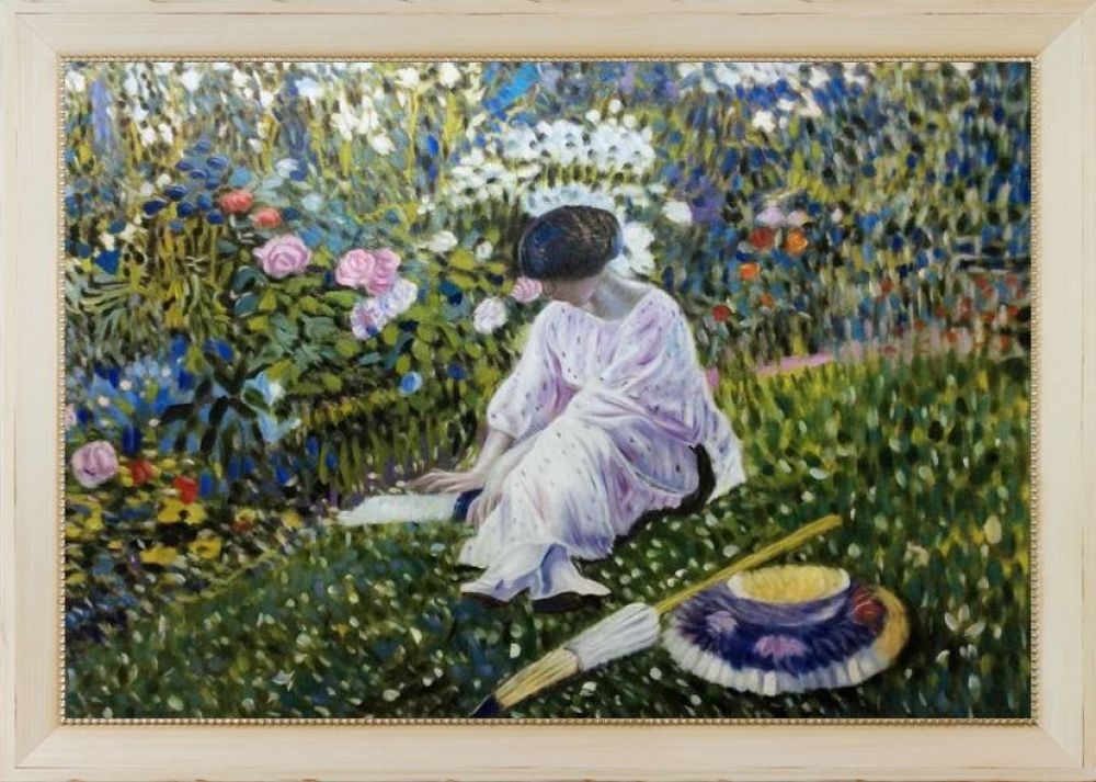 Lady in the Garden in June Pre-Framed - Constantine Frame 24" X 36"