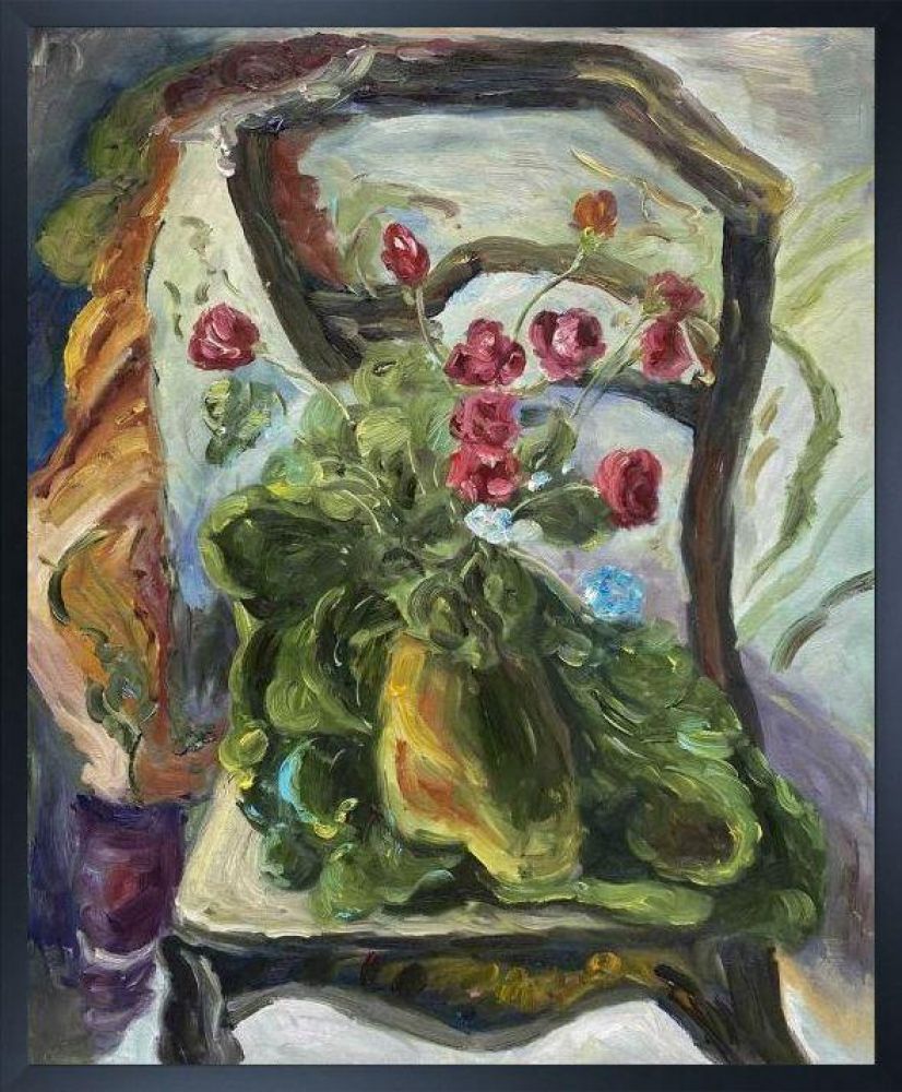 Flowers on a Chair Pre-framed - Studio Black Wood Frame 20"X24"