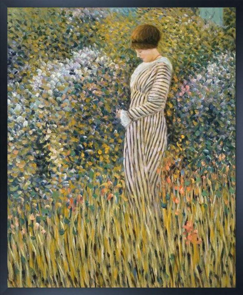 Femme dans un jardin Pre-framed - Studio Black Wood Frame 20"X24"