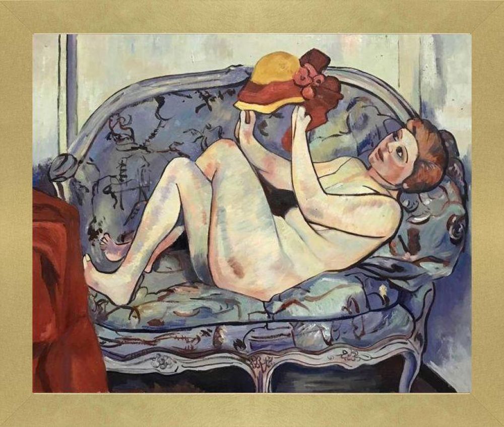 Nude Reclining on a Sofa Pre-framed - Semplice Specchio Frame 20" X 24"